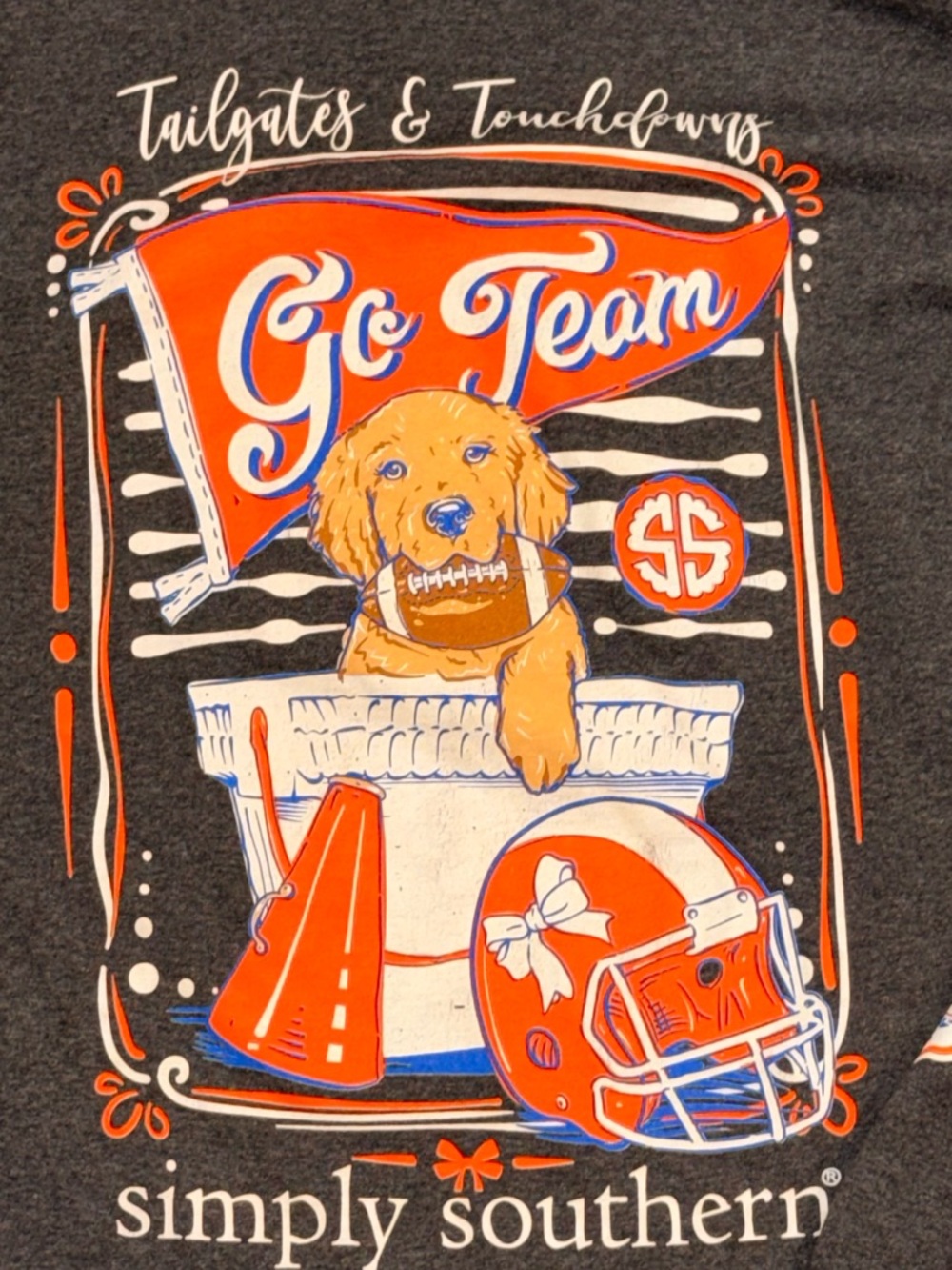 Simply Southern Go Team Tailgate Long Sleeve Tee Gray Football Puppy Medium
